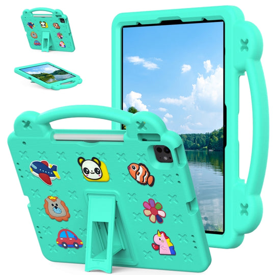 For iPad Pro 12.9 2022 / 2021 Handle Kickstand Children EVA Shockproof Tablet Case(Mint Green)