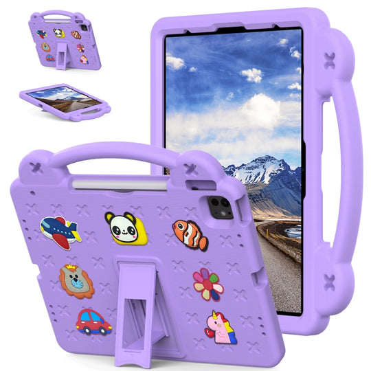 For iPad Pro 12.9 2022 / 2021 Handle Kickstand Children EVA Shockproof Tablet Case(Light Purple)