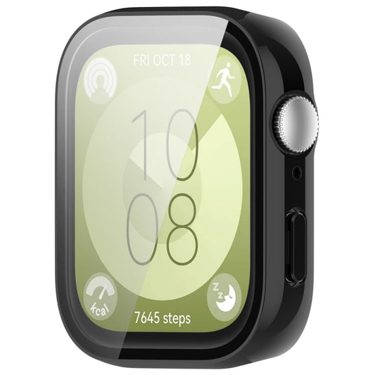 For Huawei Watch Fit 3 PC + Tempered Film Integrated Watch Protective Case(Black) by buy2fix