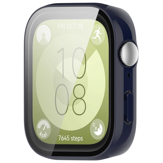 For Huawei Watch Fit 3 PC + Tempered Film Integrated Watch Protective Case(Dark Blue) by buy2fix