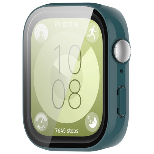 For Huawei Watch Fit 3 PC + Tempered Film Integrated Watch Protective Case(Dark Green) by buy2fix