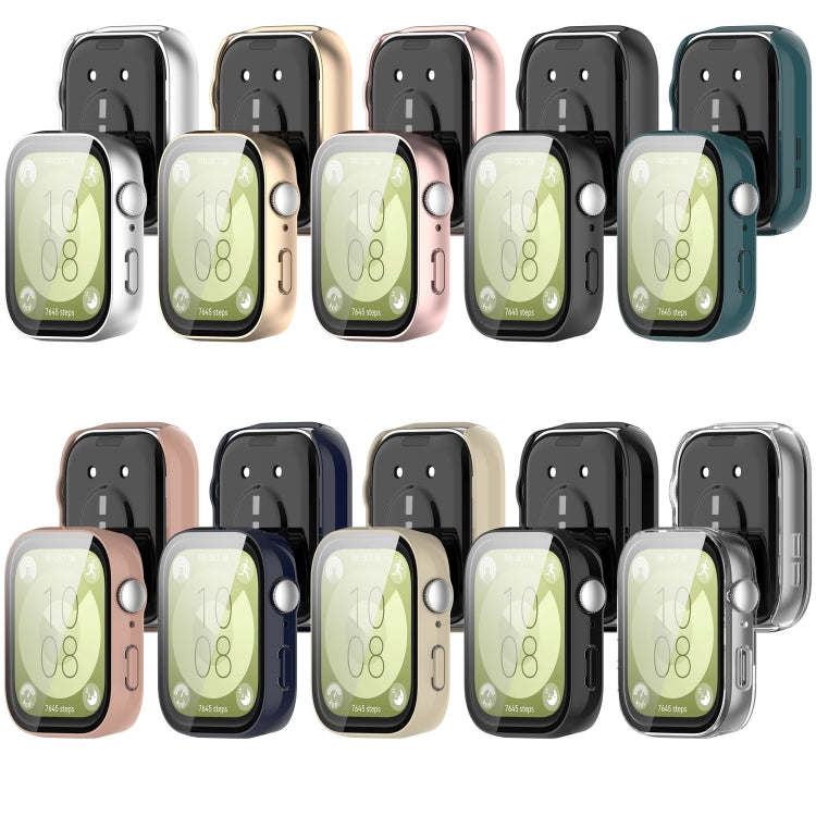 For Huawei Watch Fit 3 PC + Tempered Film Integrated Watch Protective Case(Dark Green) by buy2fix