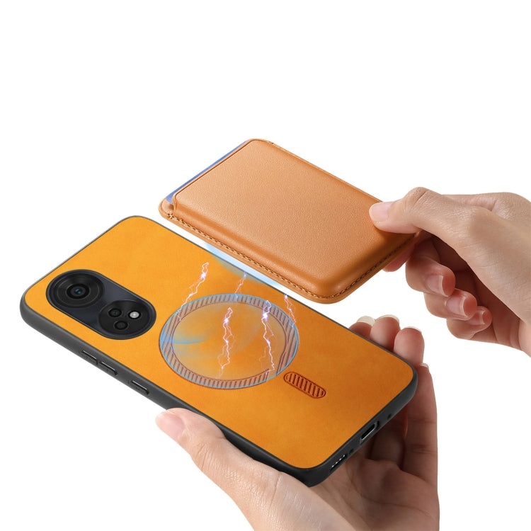 For OPPO Reno11 F Retro Magsafe Card Bag PU Back Cover Phone Case(Yellow) - OPPO Cases by buy2fix | Online Shopping UK | buy2fix