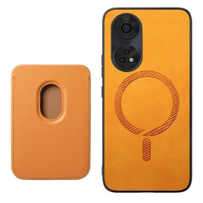 For OPPO Reno11 F Retro Magsafe Card Bag PU Back Cover Phone Case(Yellow) - OPPO Cases by buy2fix | Online Shopping UK | buy2fix