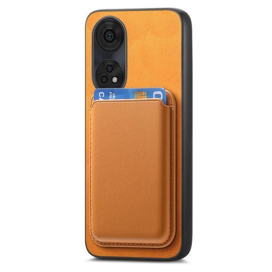For OPPO A2 Pro Retro Magsafe Card Bag PU Back Cover Phone Case(Yellow) by buy2fix