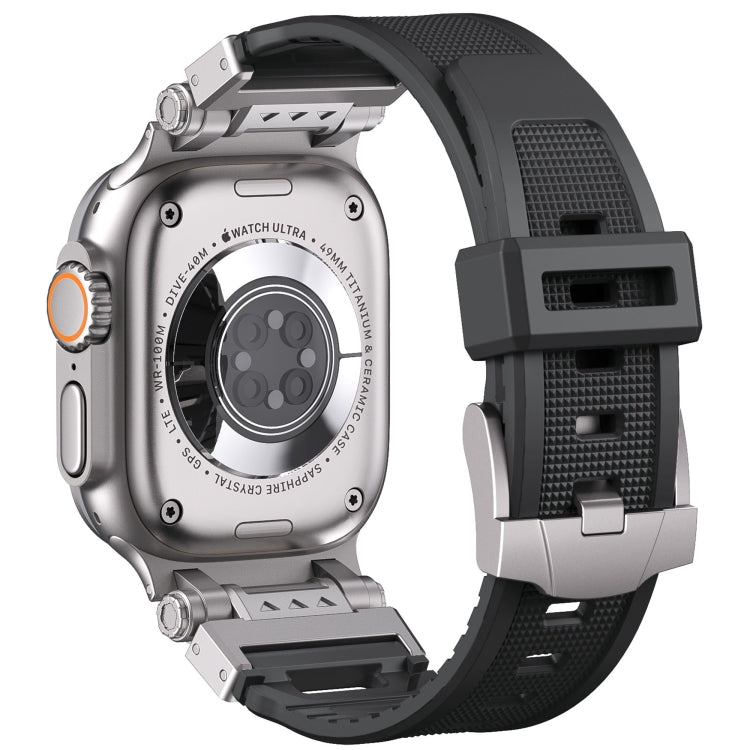 For Apple Watch SE 2023 44mm Silicone Armor Mecha Head Watch Band(Black) by buy2fix