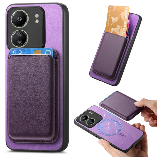 For Xiaomi Redmi 13C Retro Magsafe Card Bag PU Back Cover Phone Case(Purple) by buy2fix