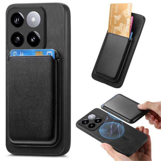 For Xiaomi 14 Retro Magsafe Card Bag PU Back Cover Phone Case(Black) - Xiaomi Cases by buy2fix | Online Shopping UK | buy2fix