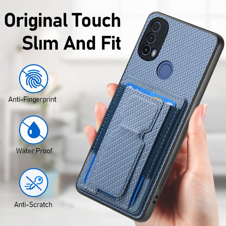 For Motorola Moto G 5G 2024 4G Carbon Fiber Fold Stand Elastic Card Bag Phone Case(Blue) by buy2fix