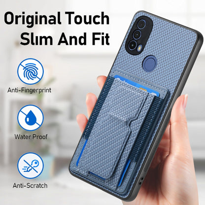 For Motorola Moto G 5G 2024 4G Carbon Fiber Fold Stand Elastic Card Bag Phone Case(Blue) by buy2fix