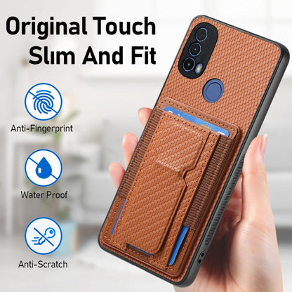 For Motorola Moto G 5G 2024 4G Carbon Fiber Fold Stand Elastic Card Bag Phone Case(Brown) by buy2fix