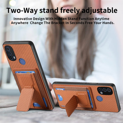 For Motorola Moto G 5G 2024 4G Carbon Fiber Fold Stand Elastic Card Bag Phone Case(Brown) by buy2fix