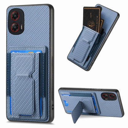 For Motorola Moto G Stylus 5G 2024 Carbon Fiber Fold Stand Elastic Card Bag Phone Case(Blue) by buy2fix