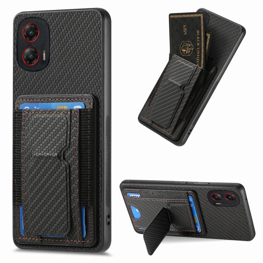 For Motorola Moto G Stylus 5G 2024 Carbon Fiber Fold Stand Elastic Card Bag Phone Case(Black) by buy2fix