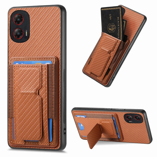 For Motorola Moto G Stylus 5G 2024 Carbon Fiber Fold Stand Elastic Card Bag Phone Case(Brown) by buy2fix
