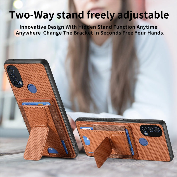 For Motorola Moto G Stylus 5G 2024 Carbon Fiber Fold Stand Elastic Card Bag Phone Case(Brown) by buy2fix