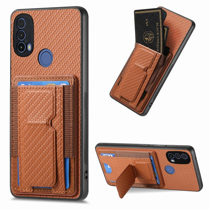 For Motorola Moto G Stylus 5G 2024 Carbon Fiber Fold Stand Elastic Card Bag Phone Case(Brown) by buy2fix