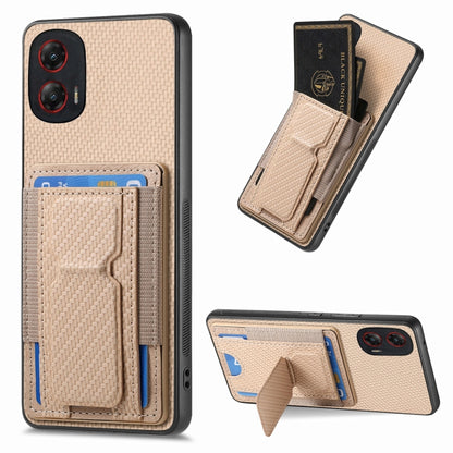 For Motorola Moto G Stylus 5G 2024 Carbon Fiber Fold Stand Elastic Card Bag Phone Case(Khaki) by buy2fix