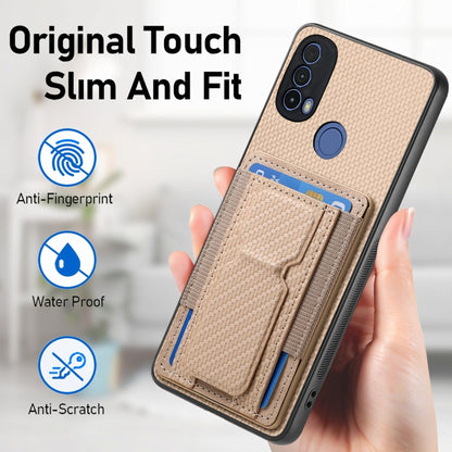 For Motorola Moto G Stylus 5G 2024 Carbon Fiber Fold Stand Elastic Card Bag Phone Case(Khaki) by buy2fix