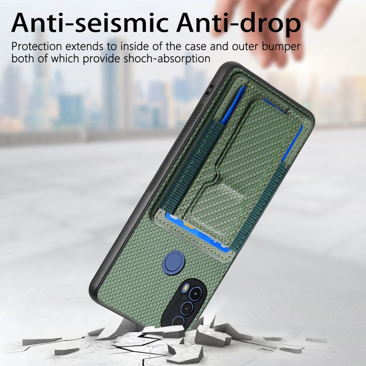 For Motorola Moto G Stylus 5G 2024 Carbon Fiber Fold Stand Elastic Card Bag Phone Case(Green) by buy2fix