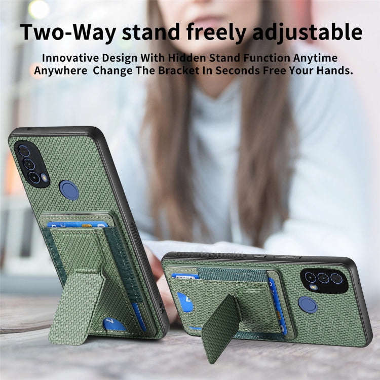 For Motorola Moto G Stylus 5G 2024 Carbon Fiber Fold Stand Elastic Card Bag Phone Case(Green) by buy2fix
