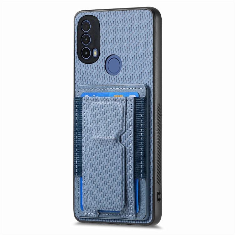 For Motorola Moto G Power 5G 2024 Carbon Fiber Fold Stand Elastic Card Bag Phone Case(Blue) by buy2fix