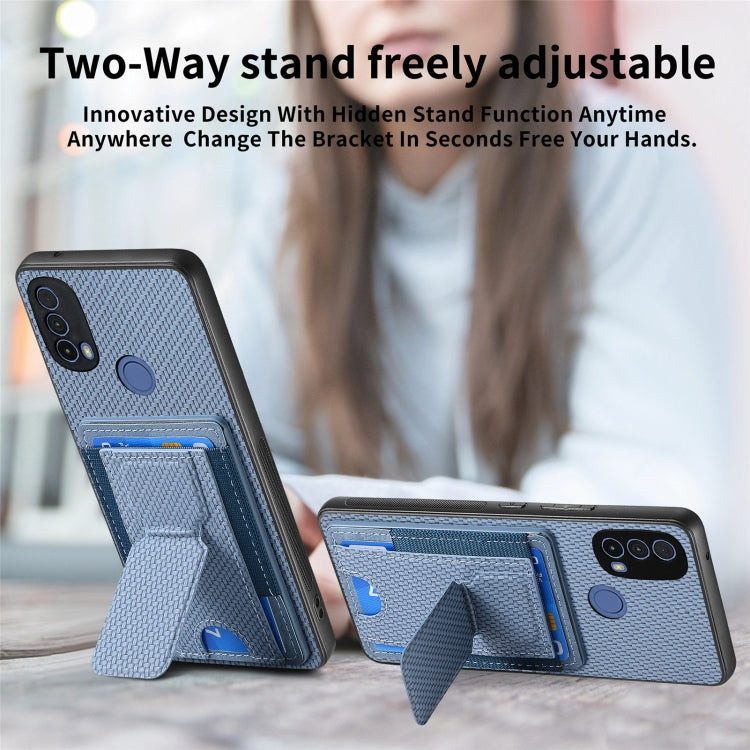 For Motorola Moto G Power 5G 2024 Carbon Fiber Fold Stand Elastic Card Bag Phone Case(Blue) by buy2fix