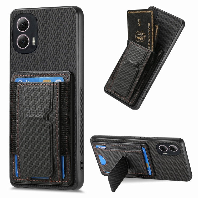 For Motorola Moto G Power 5G 2024 Carbon Fiber Fold Stand Elastic Card Bag Phone Case(Black) by buy2fix