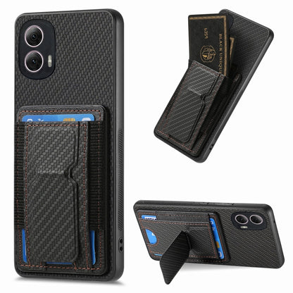 For Motorola Moto G Power 5G 2024 Carbon Fiber Fold Stand Elastic Card Bag Phone Case(Black) by buy2fix