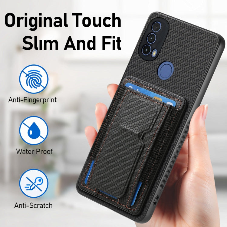 For Motorola Moto G Power 5G 2024 Carbon Fiber Fold Stand Elastic Card Bag Phone Case(Black) by buy2fix