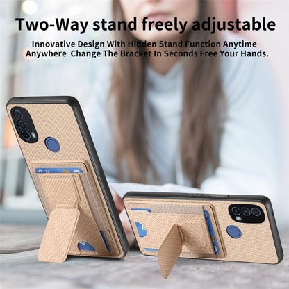 For Motorola Moto G Power 5G 2024 Carbon Fiber Fold Stand Elastic Card Bag Phone Case(Khaki) by buy2fix