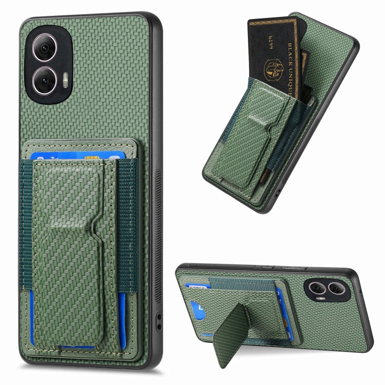 For Motorola Moto G Power 5G 2024 Carbon Fiber Fold Stand Elastic Card Bag Phone Case(Green) by buy2fix