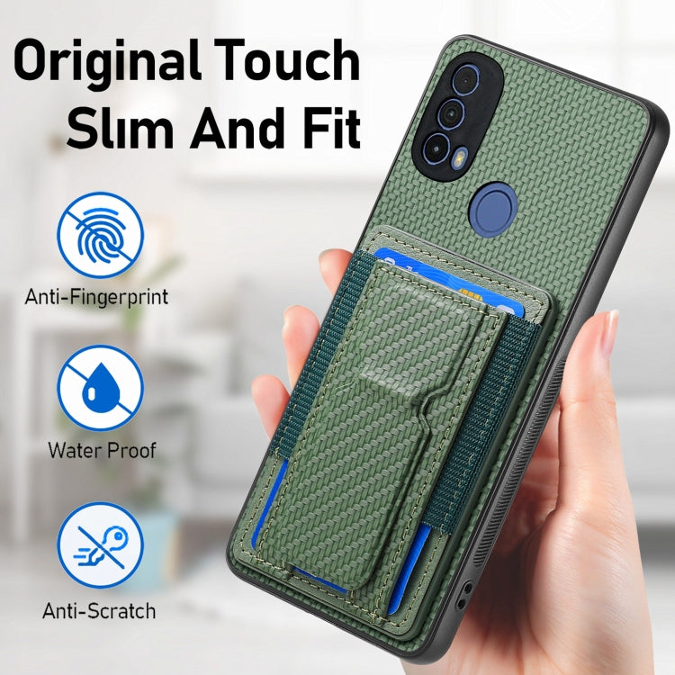 For Motorola Moto G Power 5G 2024 Carbon Fiber Fold Stand Elastic Card Bag Phone Case(Green) by buy2fix