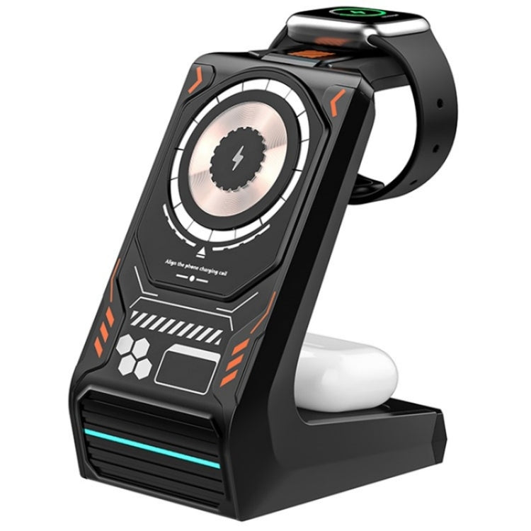 T21 3 in 1 Mecha Charger Mobile Phone Watch Earphone Desktop Wireless Charging Dock Station(Black) by buy2fix