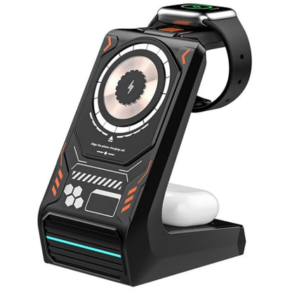T21 3 in 1 Mecha Charger Mobile Phone Watch Earphone Desktop Wireless Charging Dock Station(Black) by buy2fix