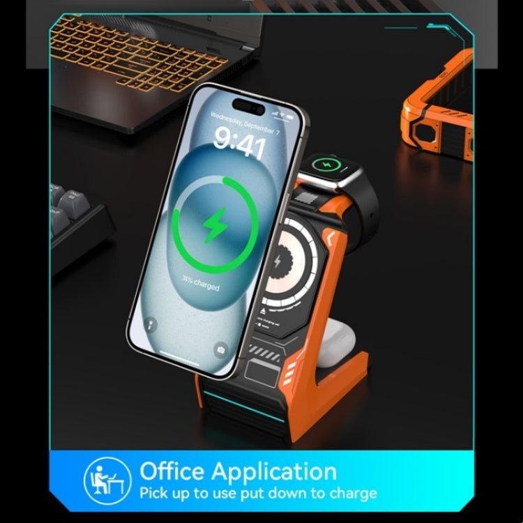 T21 3 in 1 Mecha Charger Mobile Phone Watch Earphone Desktop Wireless Charging Dock Station(Black) by buy2fix