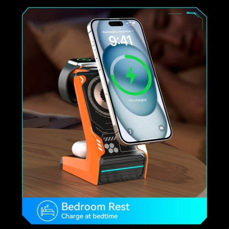 T21 3 in 1 Mecha Charger Mobile Phone Watch Earphone Desktop Wireless Charging Dock Station(Black) by buy2fix