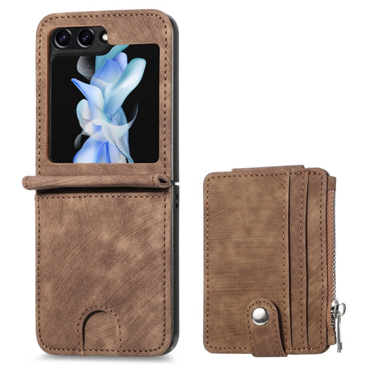 For Samsung Galaxy Z Flip7 FE / Flip6 Skin-feel PU Zipper Wallet Phone Case(Brown)