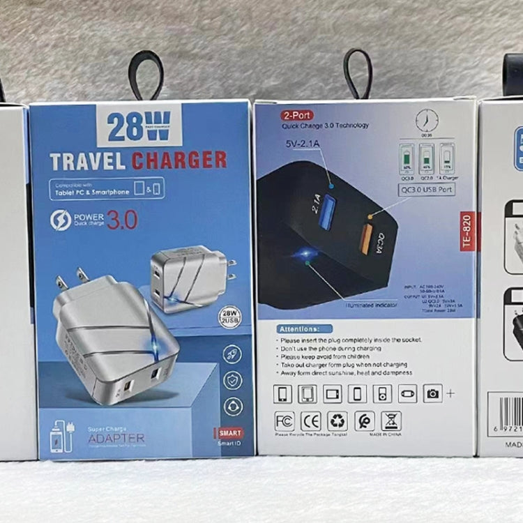 TE-Q820 28W Dual USB QC3.0 18W Mobile Phone Charger, US Plug(Black) by buy2fix