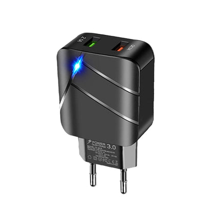 TE-Q820 28W Dual USB QC3.0 18W Mobile Phone Charger, EU Plug(Black) by buy2fix