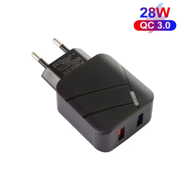TE-Q820 28W Dual USB QC3.0 18W Mobile Phone Charger, EU Plug(Black) by buy2fix