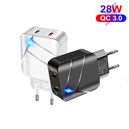 TE-Q820 28W Dual USB QC3.0 18W Mobile Phone Charger, EU Plug(White) by buy2fix