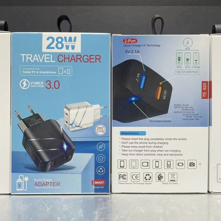 TE-Q820 28W Dual USB QC3.0 18W Mobile Phone Charger, EU Plug(White) by buy2fix