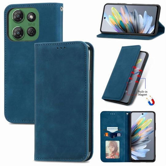 For Motorola Moto G Power 2025 Retro Skin Feel Magnetic Flip Leather Phone Case(Blue)