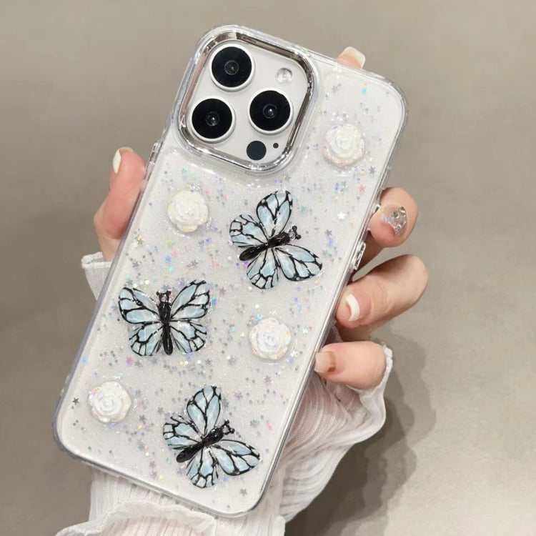 For iPhone 16 Pro Glitter 3D Butterfly TPU Phone Case(Blue) by buy2fix