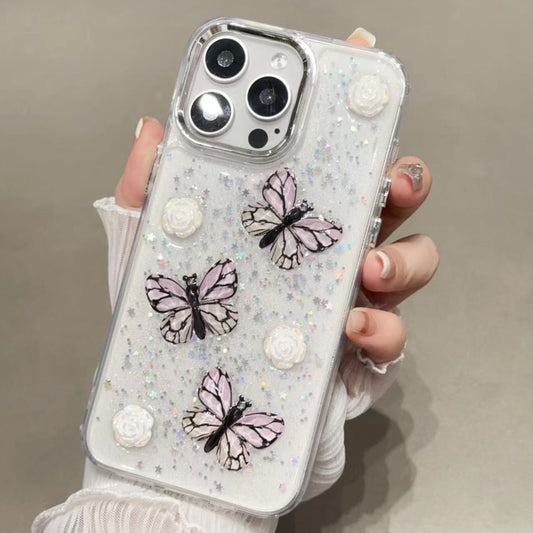 For iPhone 16 Pro Glitter 3D Butterfly TPU Phone Case(Pink) by buy2fix