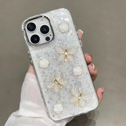 For iPhone 16 Pro Glitter 3D Butterfly TPU Phone Case(Gold) by buy2fix