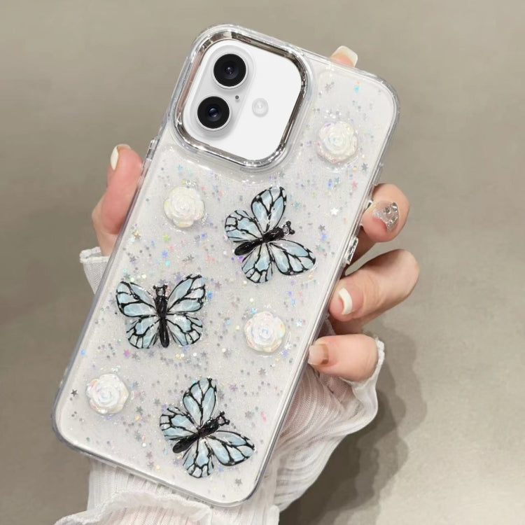 For iPhone 16 Plus Glitter 3D Butterfly TPU Phone Case(Blue) by buy2fix