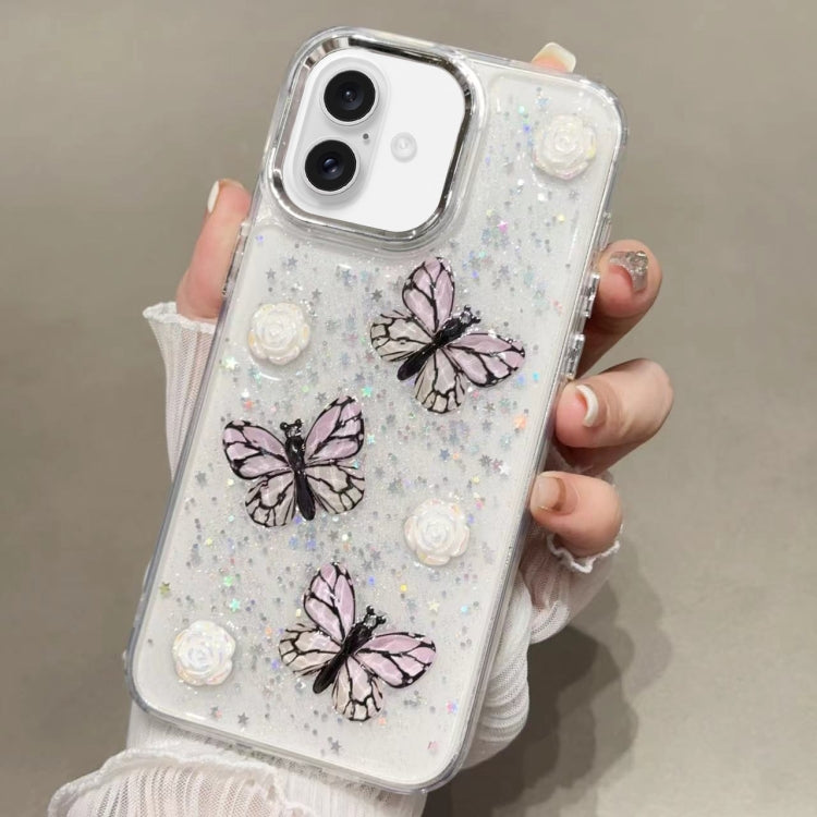 For iPhone 16 Plus Glitter 3D Butterfly TPU Phone Case(Pink) by buy2fix
