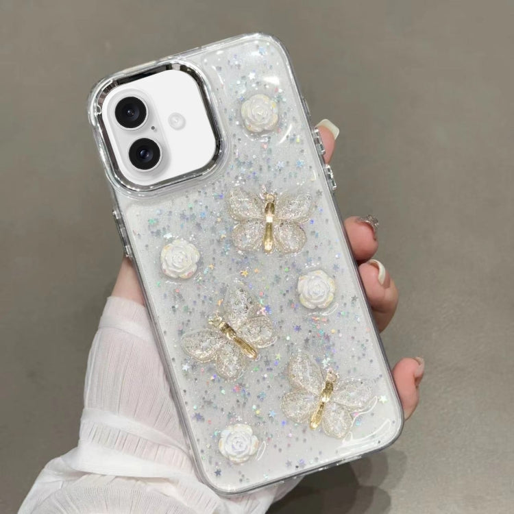 For iPhone 16 Plus Glitter 3D Butterfly TPU Phone Case(Gold) by buy2fix